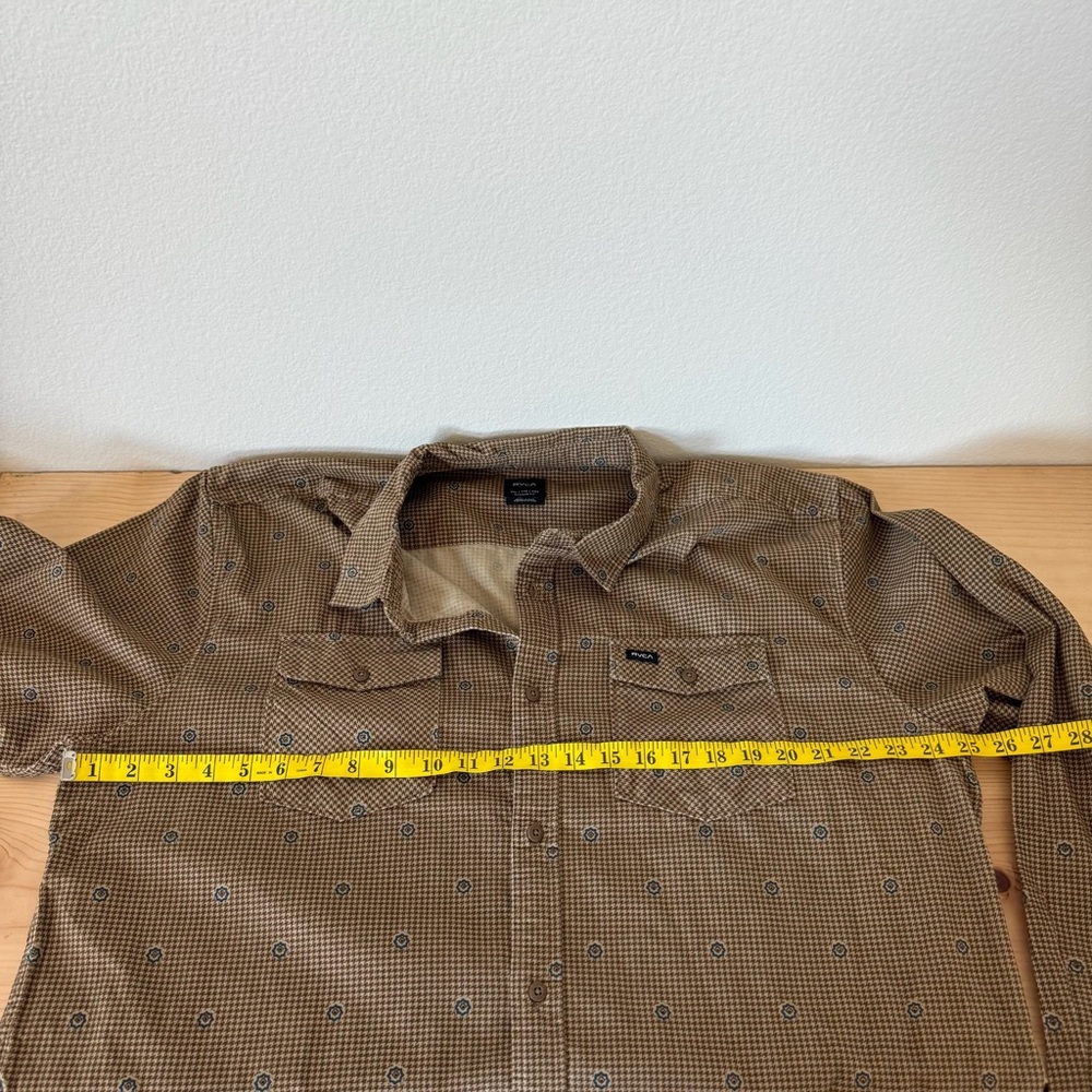 RVCA Brown Houndstooth Button Up Freeman Corduroy Long 100% Cotton Sleeve XXL - Picture 15 of 16
